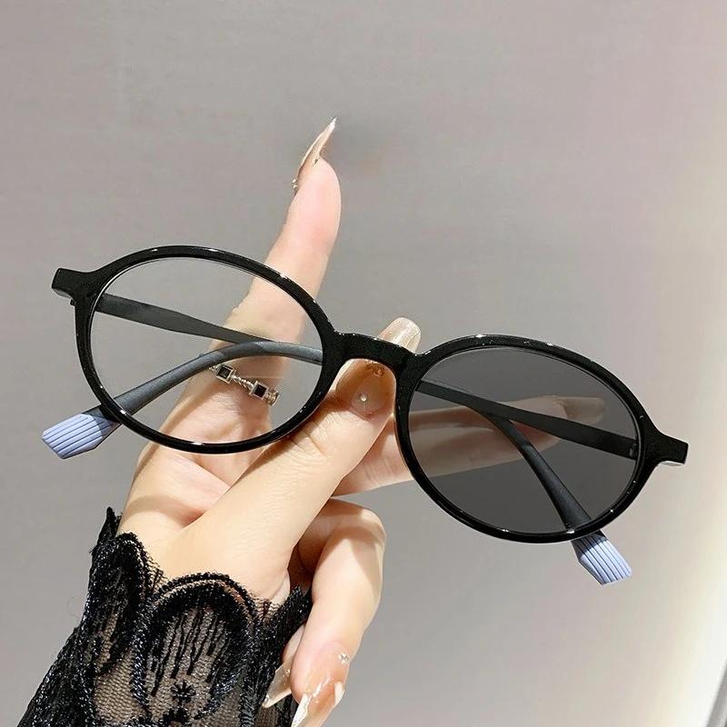 Retro Oval Photochromic Myopia Glasses Women Fashion Decorative Blue Light Blocking Eyeglasses with diopter 0 +1.0 +1.5+2.5+4.0