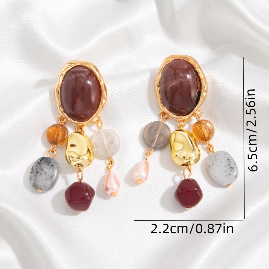 European and American Jewelry Geometric Bohemian Setting Gemstone Earrings Geometric High-end Pendant Design Earrings