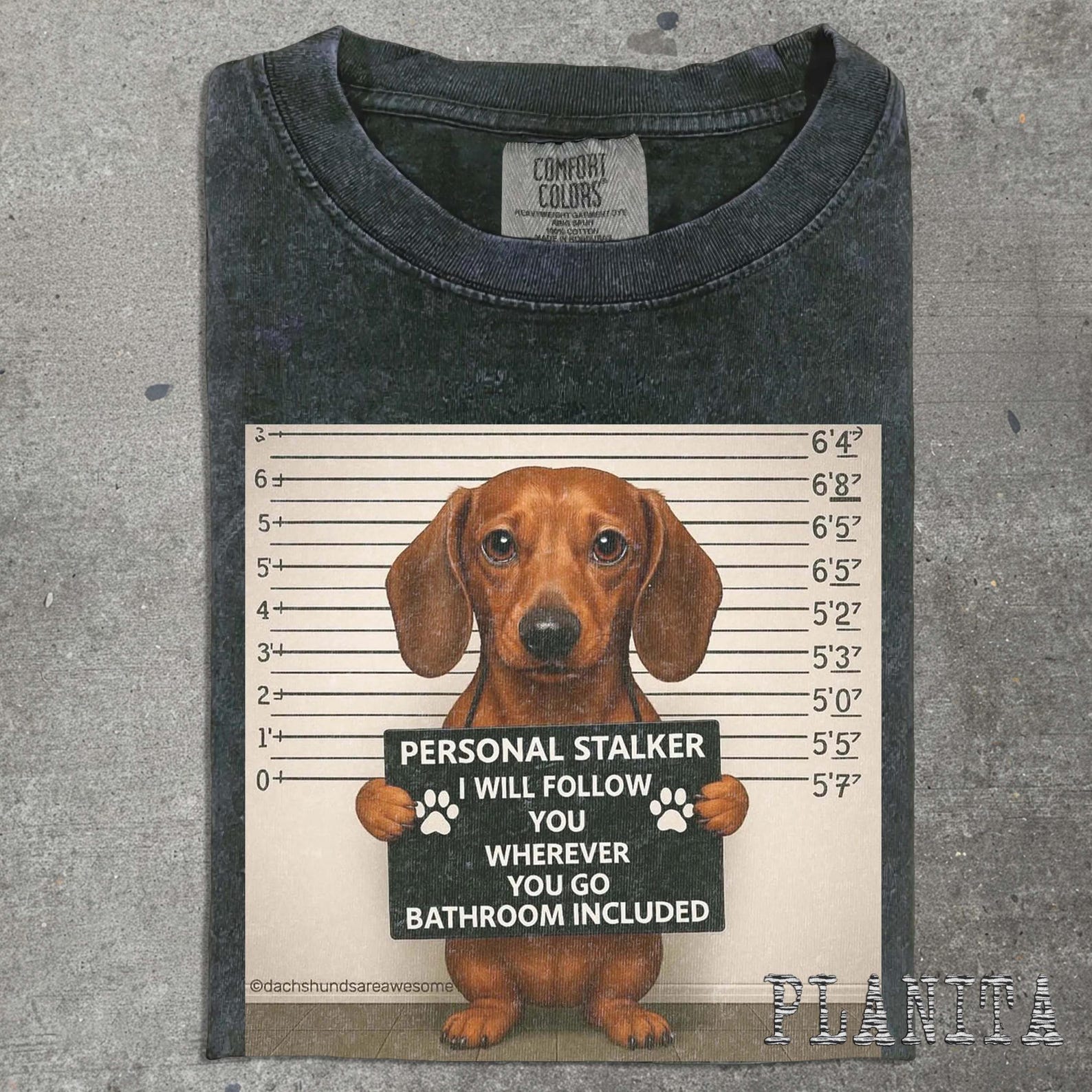 Dachshund Mugshot Personal Stalker I Will Follow You Everywhere T-Shirt 3XL