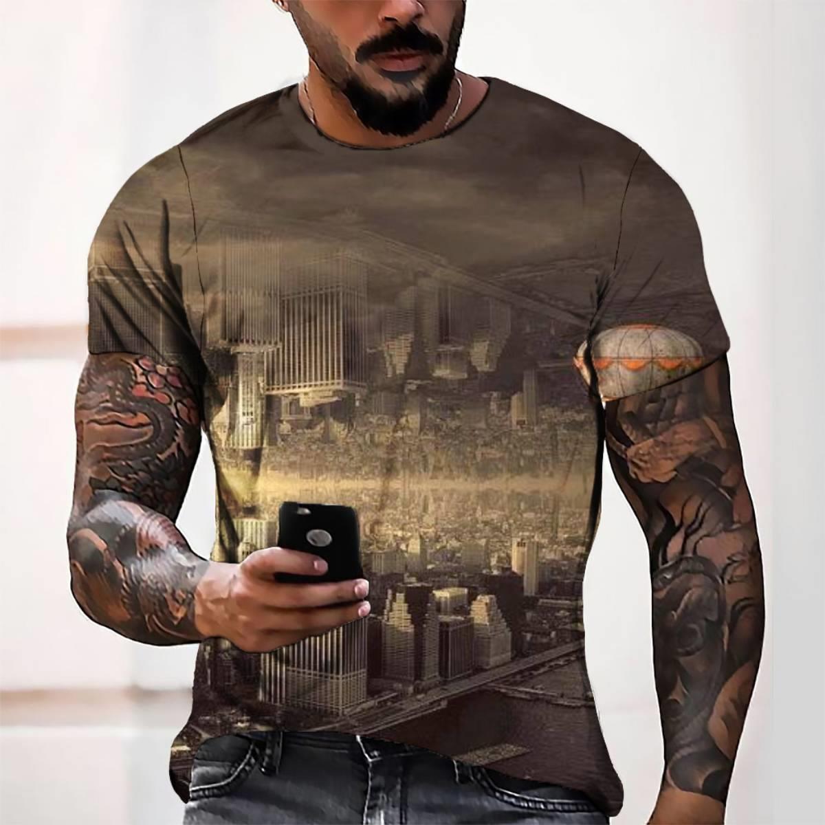

2025 New Summer 3D Digital High-rise Printed Men s Casual Loose Short Sleeved T-shirt S