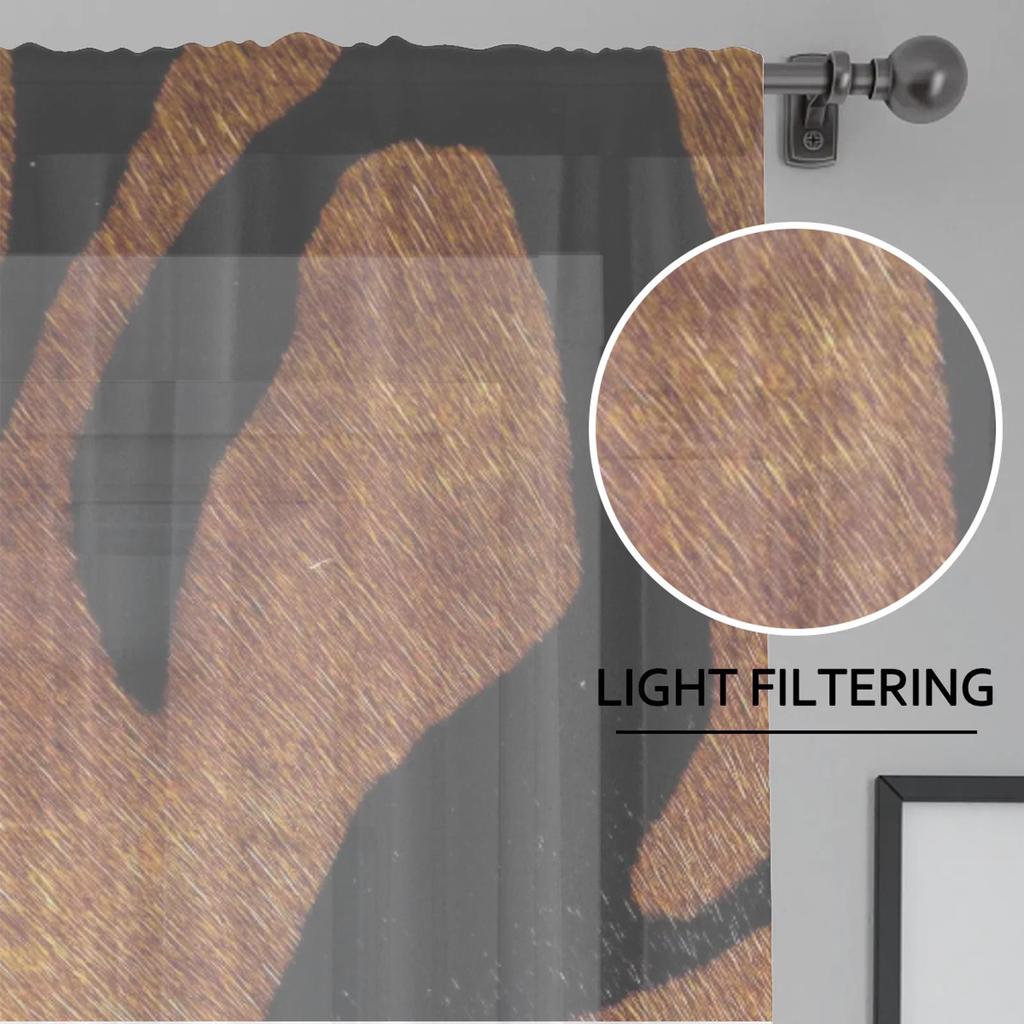 Herdesings Tiger Skin Sheer Tulle Curtains Animal Chiffon Drapes 2 Panels Window Curtains for Living Room Bedroom Kitchen Decor