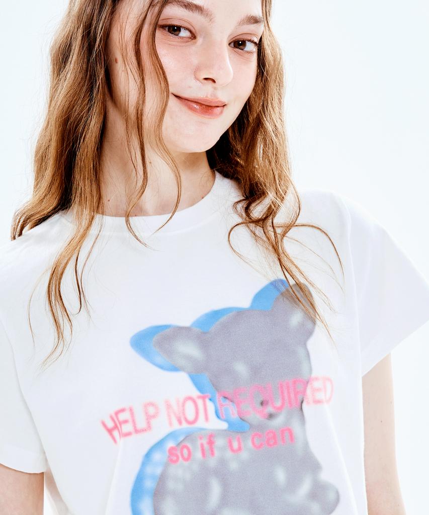 Soipeuyukaen White Print Semi-Crop T-Shirt
