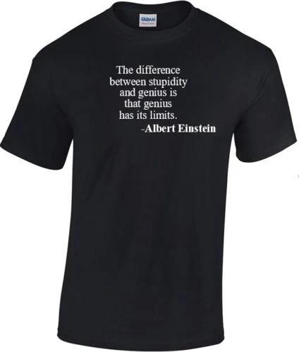 Albert Einstein Genius Stupidity Difference Quote Black Cotton Mens T-Shirt 2XL