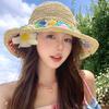 French Flower Hollow Woven Straw Hat Women's Summer Sunshade Sun Protection Bucket Hat Seaside Beach Vacation Sun Hat