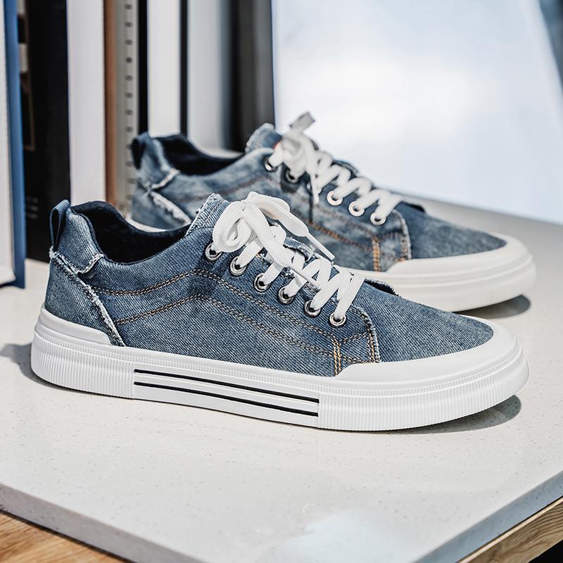 Nuove sneakers in denim streetwear moda uomo allacciate scarpe da passerella sneakers in tela da uomo scarpe hip-hop taglia grande 47 48 ragazzo trainer