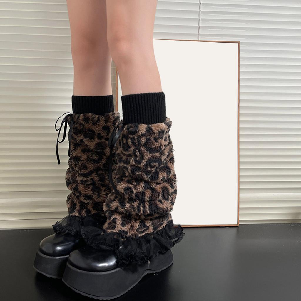 Women Furs Leg Warmer Winter Furry Long Boot Cuffs Fuzzy Shoe Cover Party Costume for Holiday Festival Performances Play