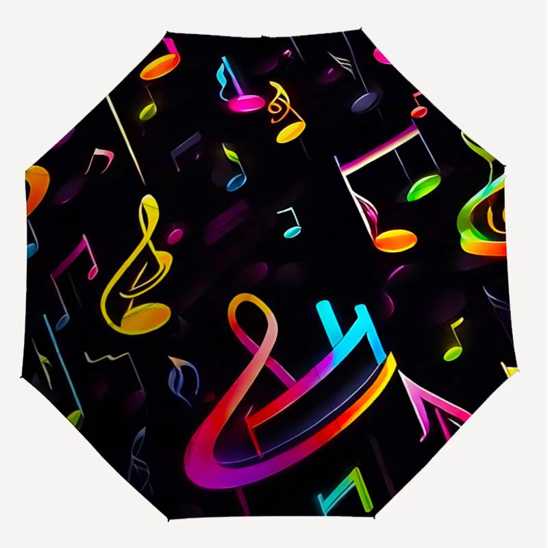 1PC music notesAutomatic Open/Close Umbrella with Windproof, 8-Rib Sturdy Canopy, Durable Ribs, Fashionable Design, Outdoor Accessory, Fun Prin, Holid