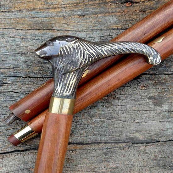 Antiker Stil Löwe Viktorianisch Vintage Designer Messinggriff Gehstock Holzspazierstock