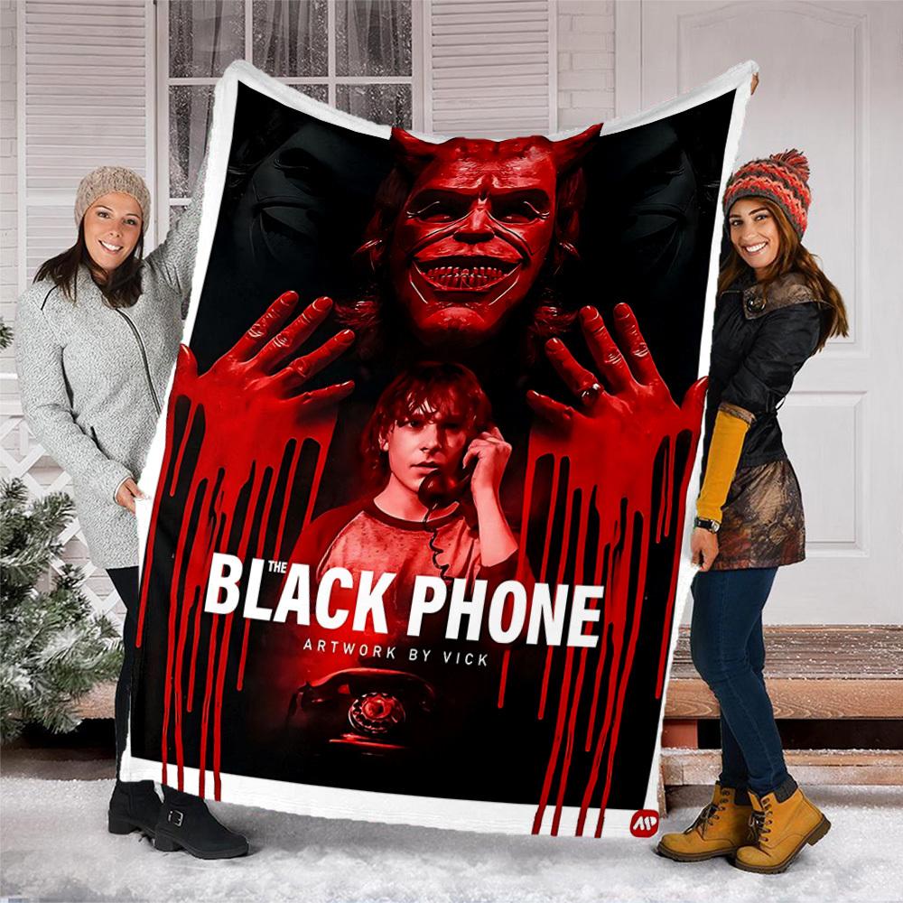 1pc Black Phone Movie Poster Outdoor Flannel Blanket Gift For Boys Girls Adults, Family Friends