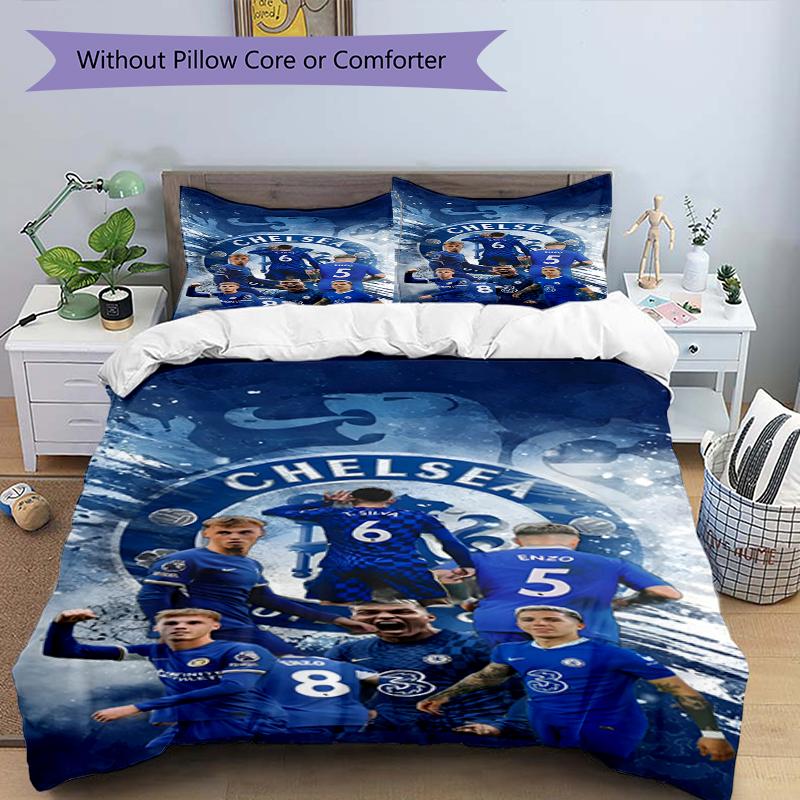 3pcs Duvet Cover Set (1*Duvet Cover + 2*Pillowcase, Without Core),Chelsea F.C Print Bedding Set, Bedroom Decor, All‑Season, Birthday Gift