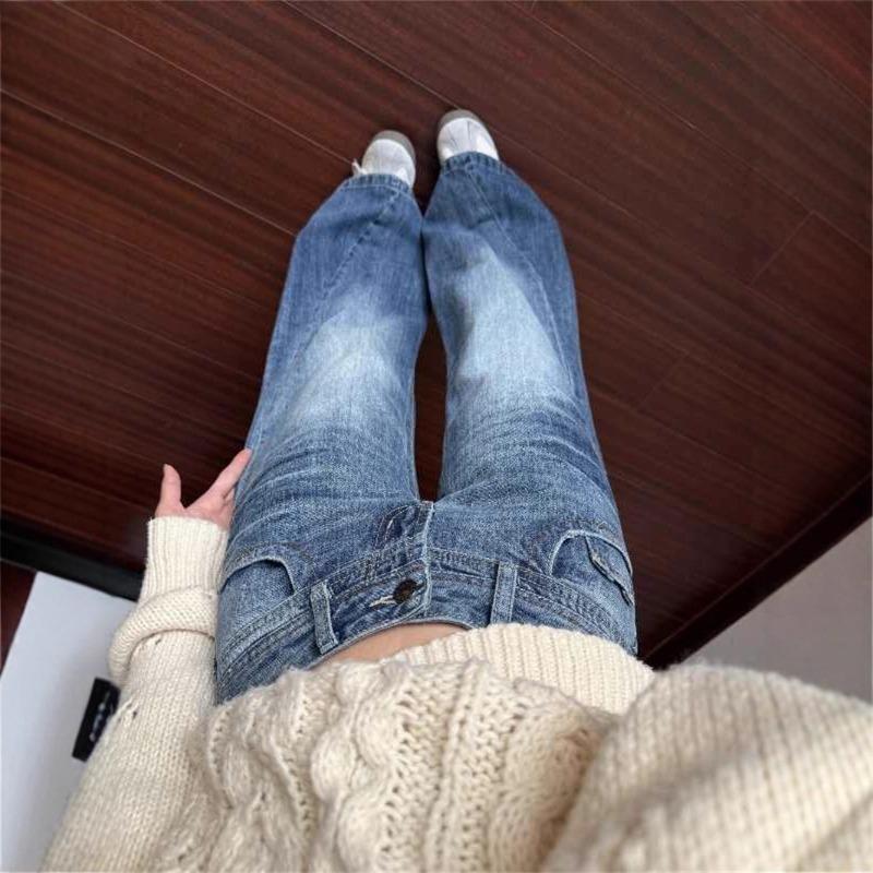 High-waisted Jeans Women's Autumn and Winter New Velvet Thickened M Thin Design Loose Wide-leg Pants