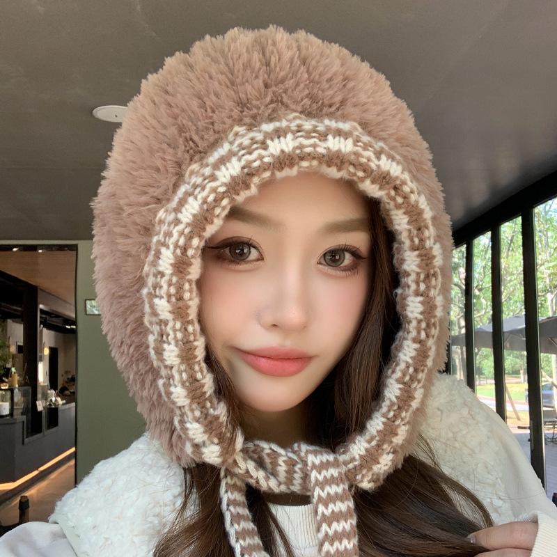 Autumn and winter hat female sweet cute girl plush knitted hat winter protection ear knitted wool hat
