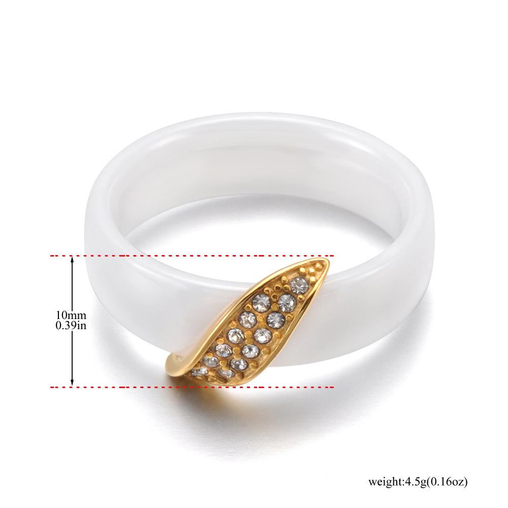 JeeMango High Quality Black White Ceramic Ring For Women Stainless Steel Crystal Wedding Ring Finger Jewelry R25060