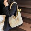 Yogodlns Large Straw Beach Bag with Zipper Summer Shoulder Bag Handbag Hobo Bag Shoulder Purse for Women Travel Vacation