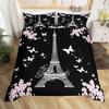 Eiffel Tower Bedding Set Twin Queen Pink Cherry Blossom Duvet Cover Romantic Theme Butterfly Print Comforter Cover for Girl Boys