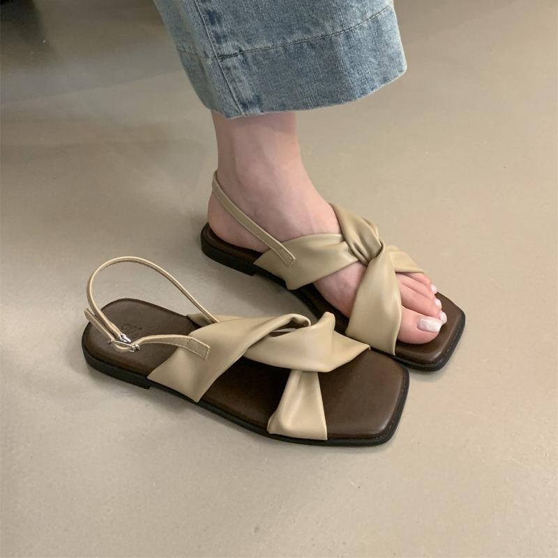 Fashion 2025 Summer New Women's French Retro Gladiator Sandals Ethereal Flat Beach Shoes Bohemian Roman Footwear for Wide Feet