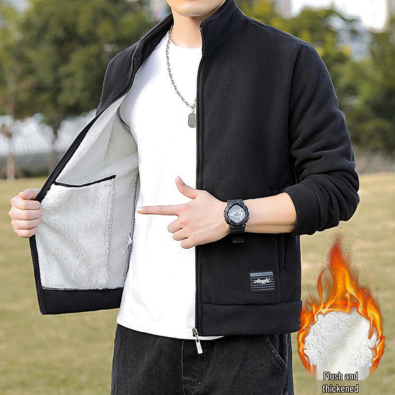 Men's Spring/Autumn Stand Collar Sherpa Fleece Hoodie Cardigan
