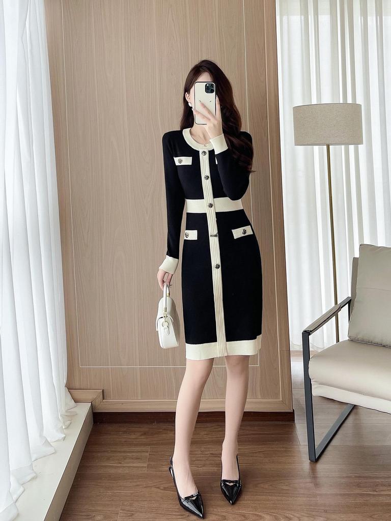 Hepburn Style Sexy Bodycon LBD: Women’s Long Sleeve Knit Sweater Dress for Autumn/Winter