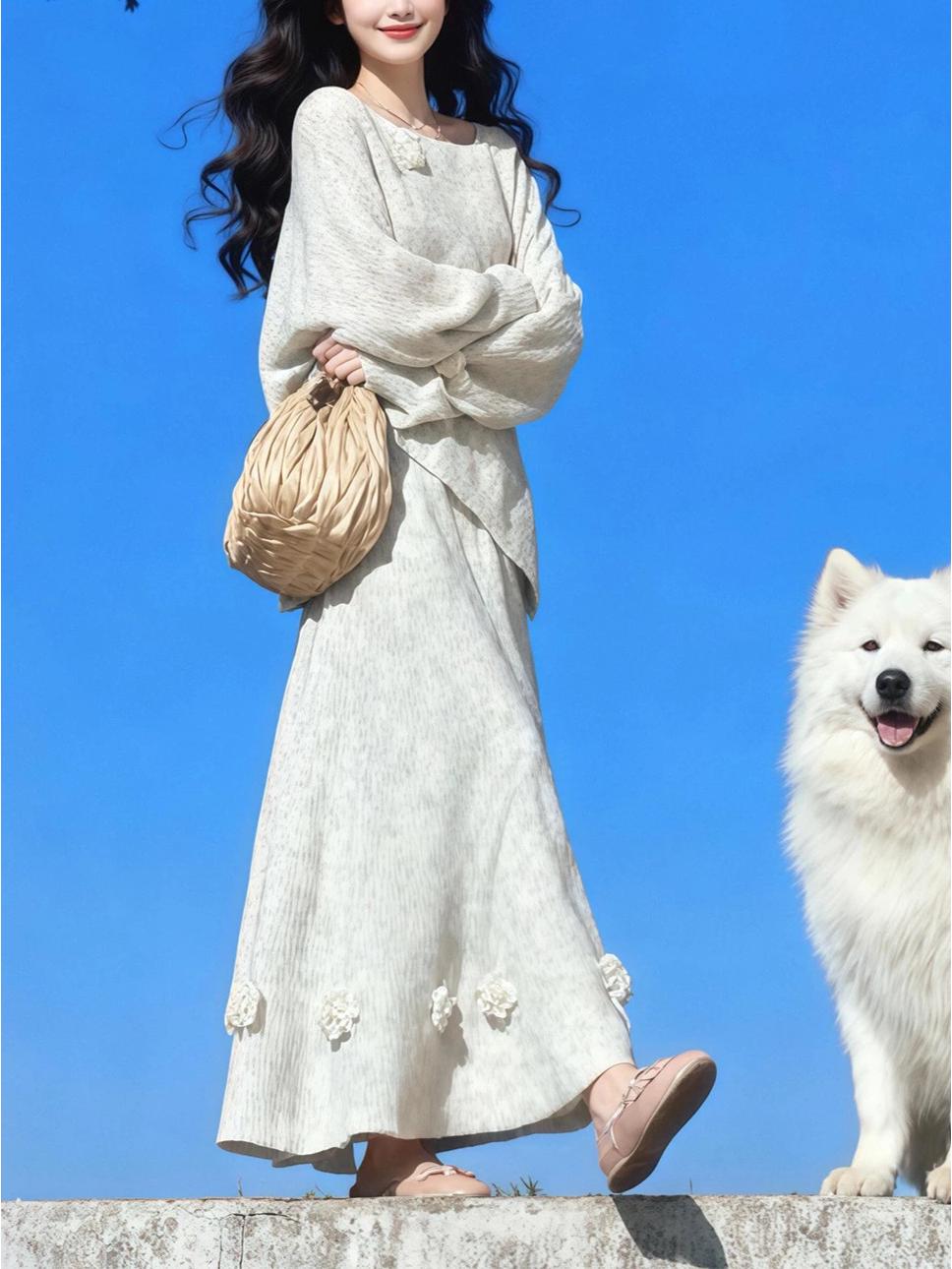 Зимний комплект из двух предметов в корейском стиле, сезон Весна 2025: Элегантный комплект: топ и юбка S