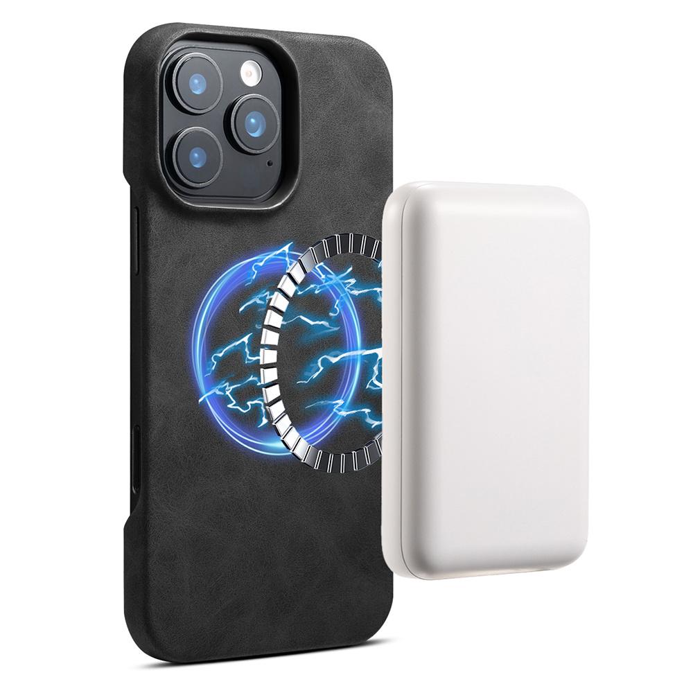 

For iPhone 16 Pro Case Compatible with MagSafe Retro Leather+PC Back Cover Blue