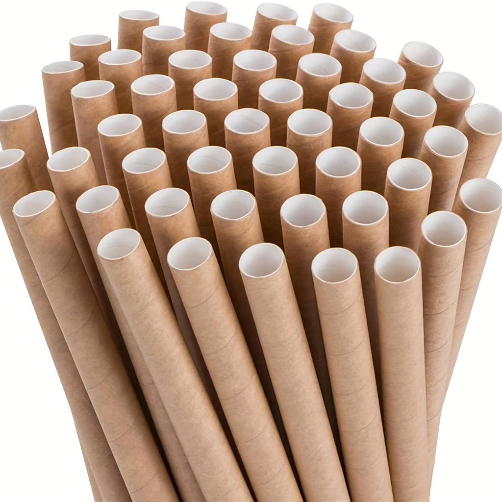 100pcs Disposable Paper Straws, Cowhide Color,Thickened,Flat Mouth,Very Suitable for Various Occasions,Such as Parties, Weddings