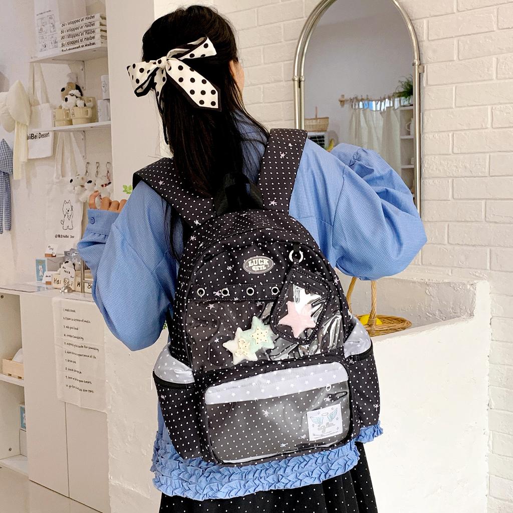Schoolbag College Style School Bag Female College Student Korean Version Polka Dot Backpack Female Large Capacity Class School Bag Cute Girl Backpack