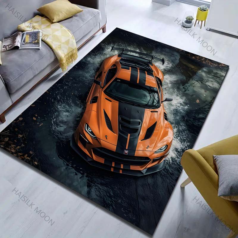 Orange Racing Car Print Carpet for Bedroom Living Room Bedside Sofa Floor Mat Modern Home Decor Area Rug Large Size