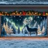 Banner de Natal em Poliéster Aurora Glow - Design de Veado e Aurora Boreal Decoração universal para feriados