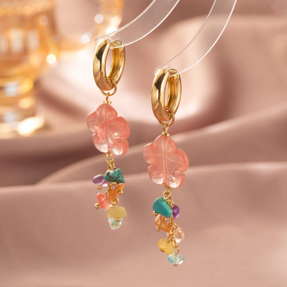 Trendy Irregular Natural Stone Flower Tassel Earrings Fashion Womens