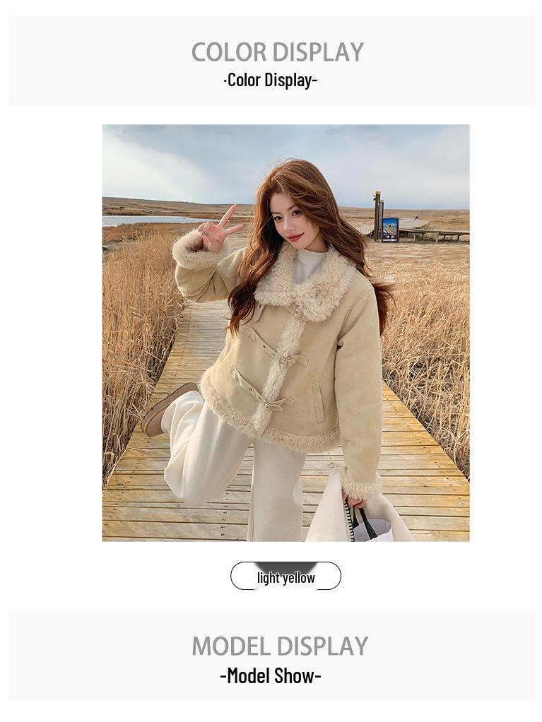 Korean Style Lamb Wool Coat for Women, 2026 Winter Collection: Thick, Warm Fur, Mid-Length, Slim-Fit, Age-Defying