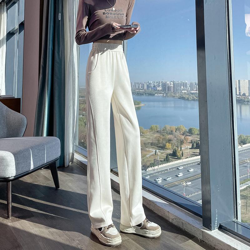 White Casual Sports Pants for Women Spring New Hot-Selling Narrow Version Banana Pants High Waist Loose Straight Wide-Leg Pants