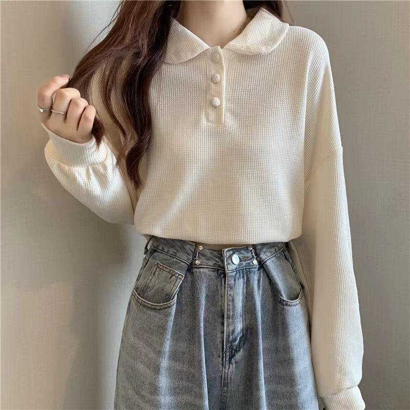 Herbst Koreanische Top Polo Kragen Lose Schlank Langarm Sweatshirt Frühling Sweatshirt