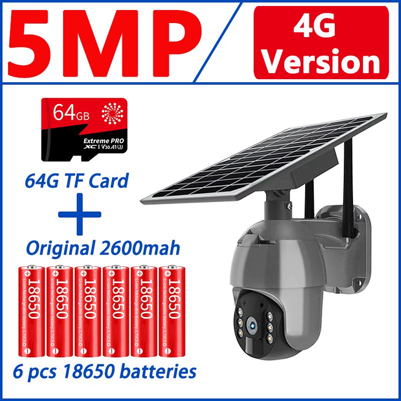 4G SIM Card WIFI Solar Battery PTZ 3MP/5MP Outdoor Waterproof PIR Alarm Motion Detection P2P CCTV Camera