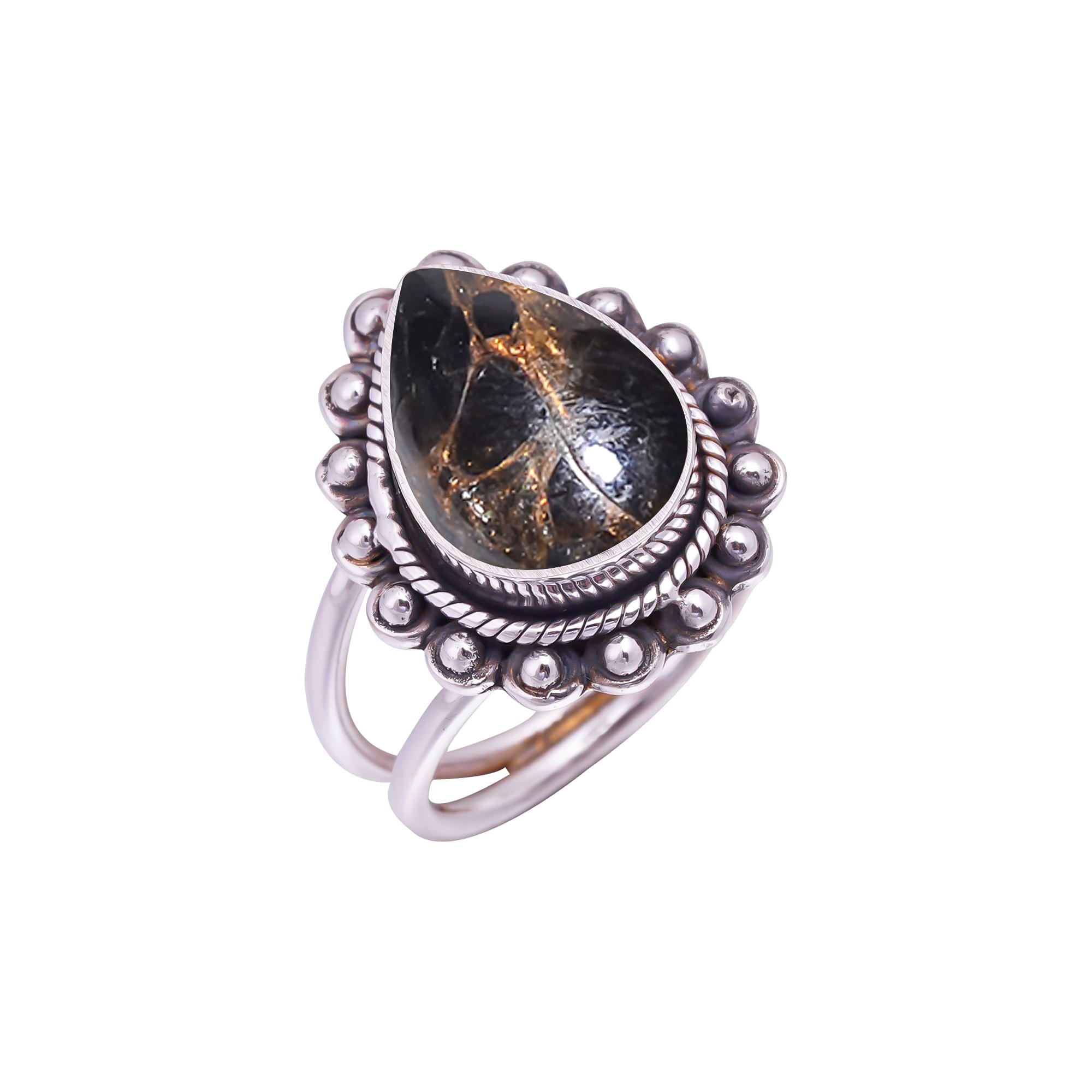 

Copper Black Obsidian Gemstone 925 Sterling Silver Ring V9471, Black Ring, Pear Ring, Valentin s Day Gift, Gift For Her, Birthday Gift, Handmade Jewel