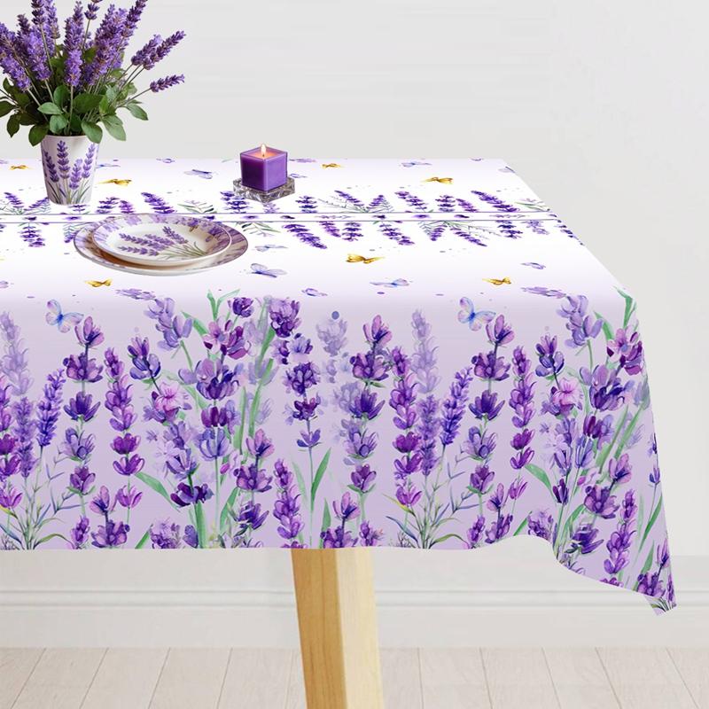 Spring Summer Purple Lavender Plastic Tablecloth Wedding Party Decor Spring Floral Rectangle Table Cloth Dining Table Decor