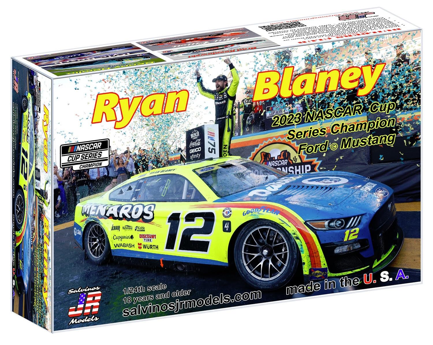 

Salvinos Jr Models Райан Блейни Menards Ford Mustang NASCAR 2023 Модель чемпиона PF2023RBPX 1/24 #12 (Машина)