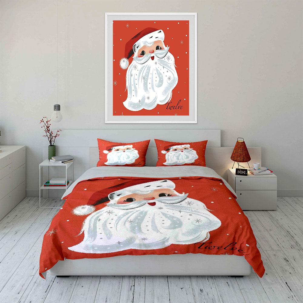 Santa Claus with Red Hat Design Bedding Duvet Cover Set Duvet Cover Pillowcases (1*Duvet Cover 2*Pillowcases, without duvet insert)