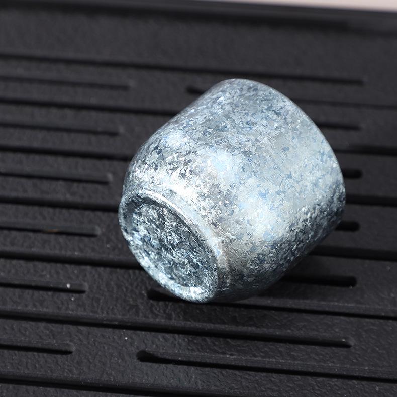 New Style Pure Titanium Double-Layer Small Teacup with Crystal Ice Flower Design