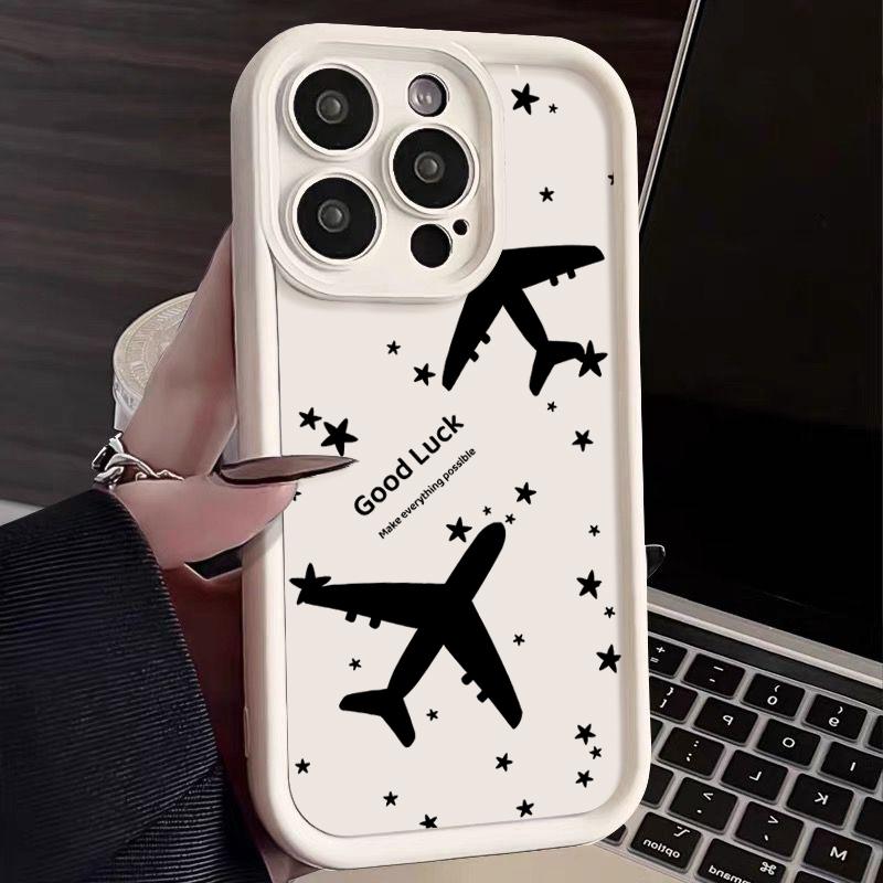 For iPhone 16 Pro 15 Pro Max 14 Plus 13 12 11 XR 8 Case Airplane Print Soft Silicone Shockproof Lens Protection TPU Matte Phone Shell Cover