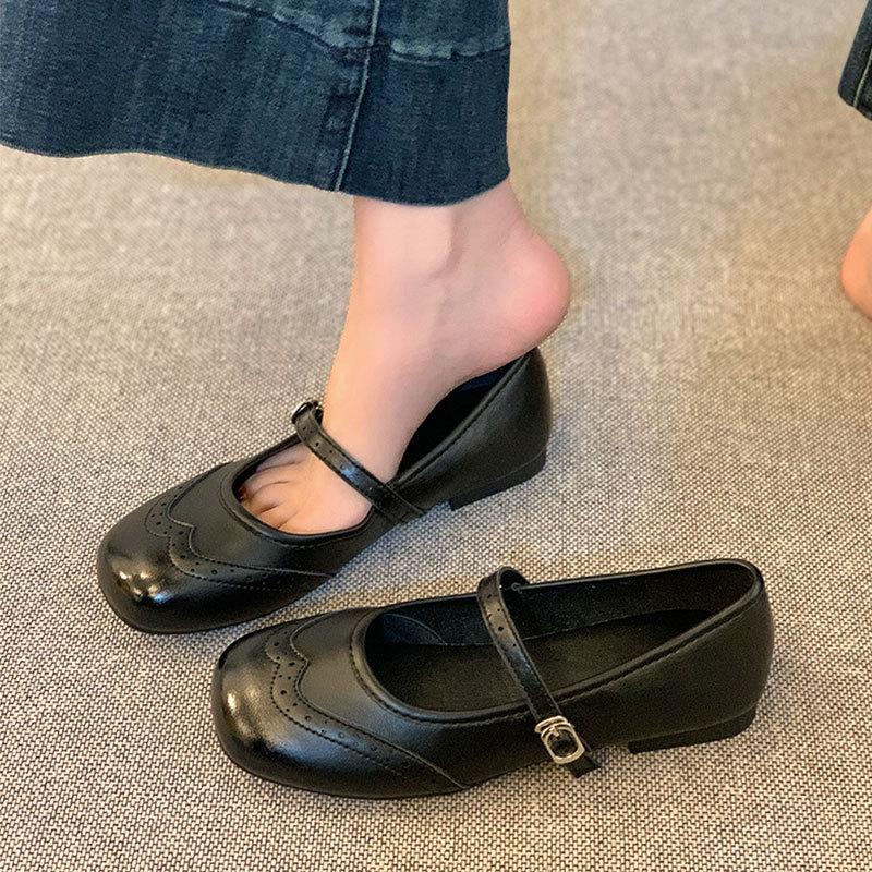 Fashion Ballet Shoes Single Shoes Women's Spring Carved Brock Mary Jane Shoes Retro Style Flat French Small Leather Shoes