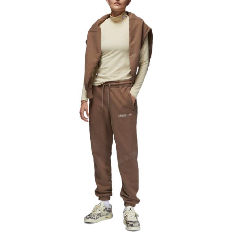 Jordan Embroidered Letter Elastic Waist Jogger Knit Pants Women Bottoms Light-Brown DV6472-270