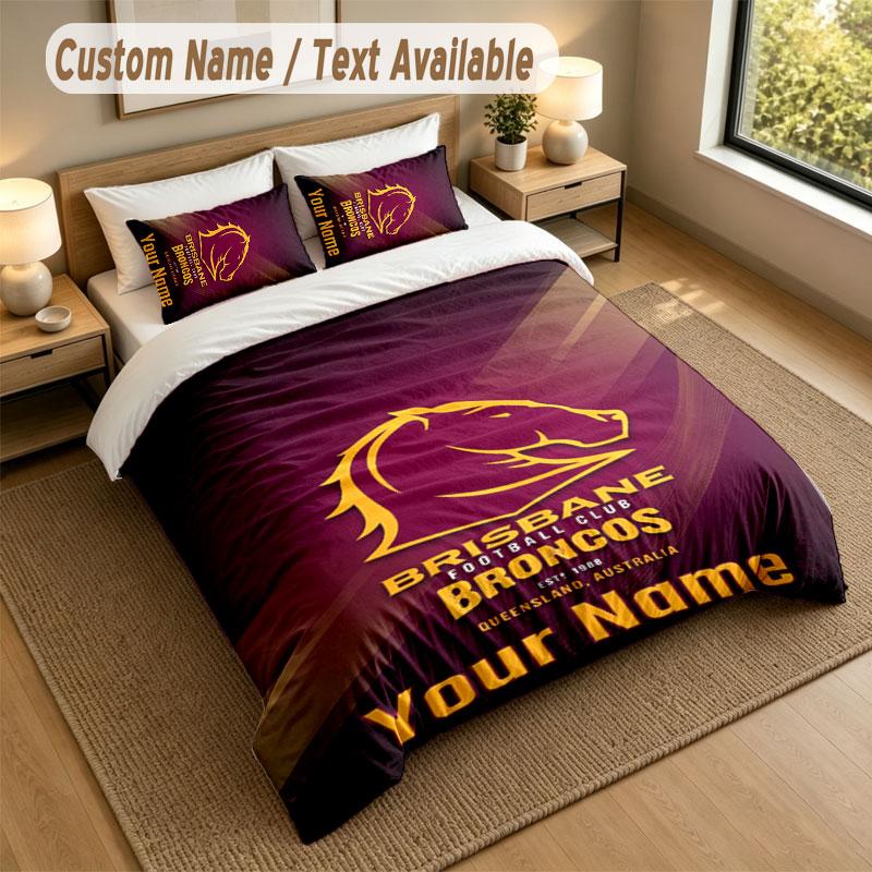 Bedding Set 1 Duvet Cover 2 Pillowcases Brisbane Broncos Print Soft Bed Linen Bedroom Decor