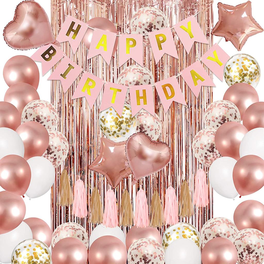 Rose Gold Birthday Balloon Rain Silk Package 2M Rain Silk Door Curtain Pink Gold Tassel Pendant Rose Gold Birthday Banner