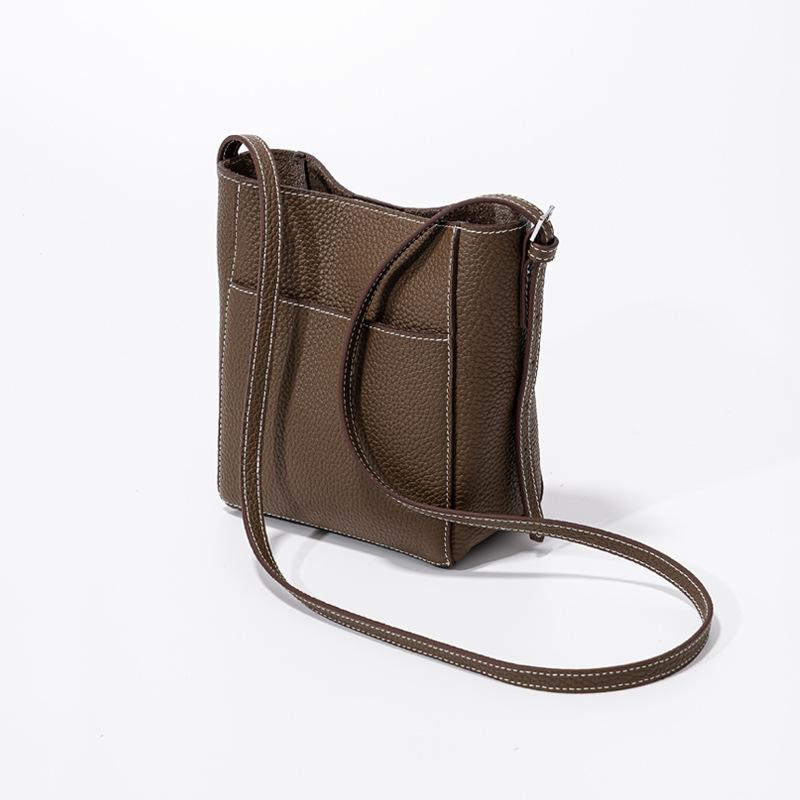 

Сумка-ведро в корейском стиле, новая текстура, женская сумка из натуральной кожи, универсальная простая сумка через плечо из натуральной кожи с верхним слоем