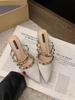 2025 New Summer French Rivets High-end High-heeled Bag Head Half Slippers Women's Pointed Thick Heel with Skirt Sandals