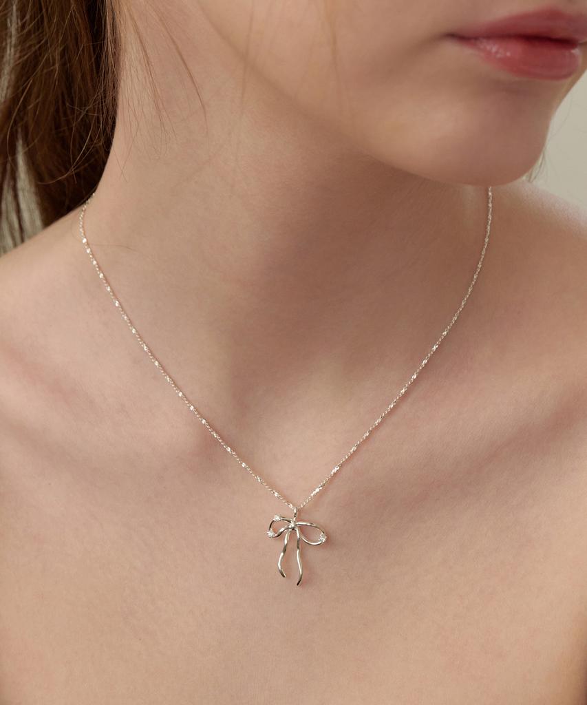 Tatiana (Silver 925) Glint Big Ribbon Necklace Nz2182