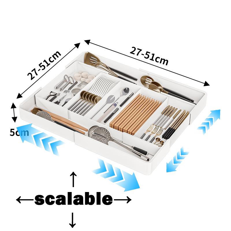 1pc Kitchen Drawer Retractable Storage Box Large-capacity Partitioning Storage Tray Home Tableware Knife Spoon Organizing Box