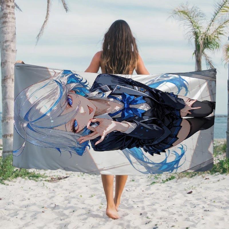 Asciugamano da Spiaggia Ragazza Anime Carattere Manga Carino Stampa Asciugatura Rapida Microfibra Anti-Sabbia Essenziale per Fan Otaku