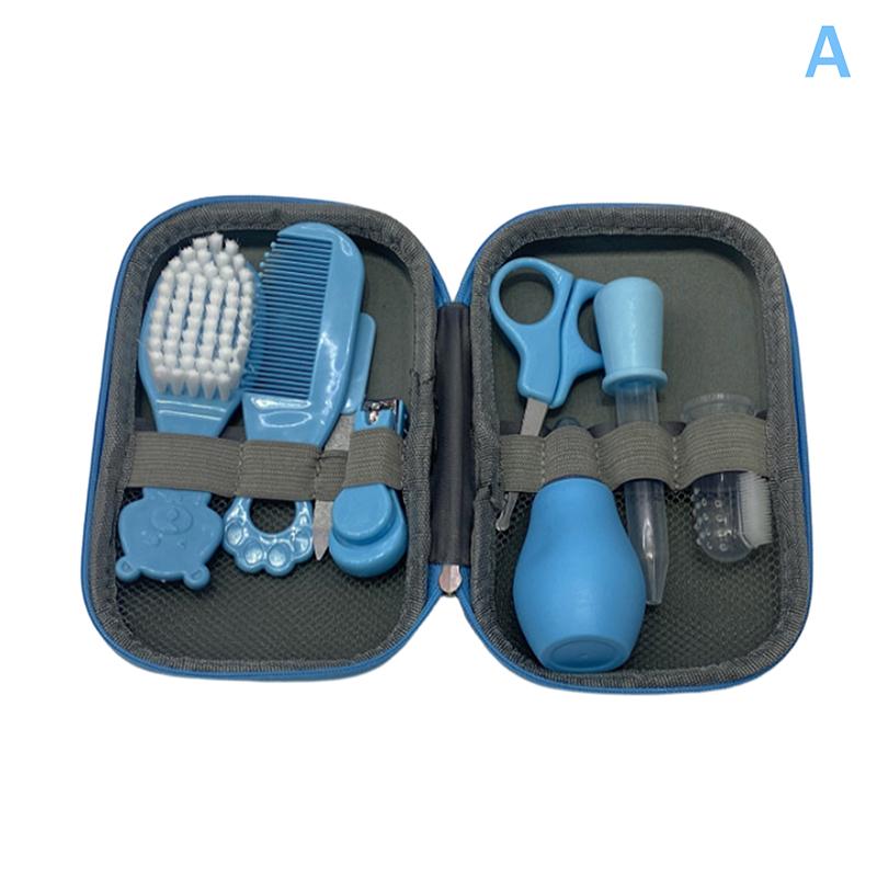 8Pcs/Set Baby Health Care Kit Kids Nail Hair Health Care Thermometer Grooming Brush Comb Clipper Toothbrush Baby Essentials A синий