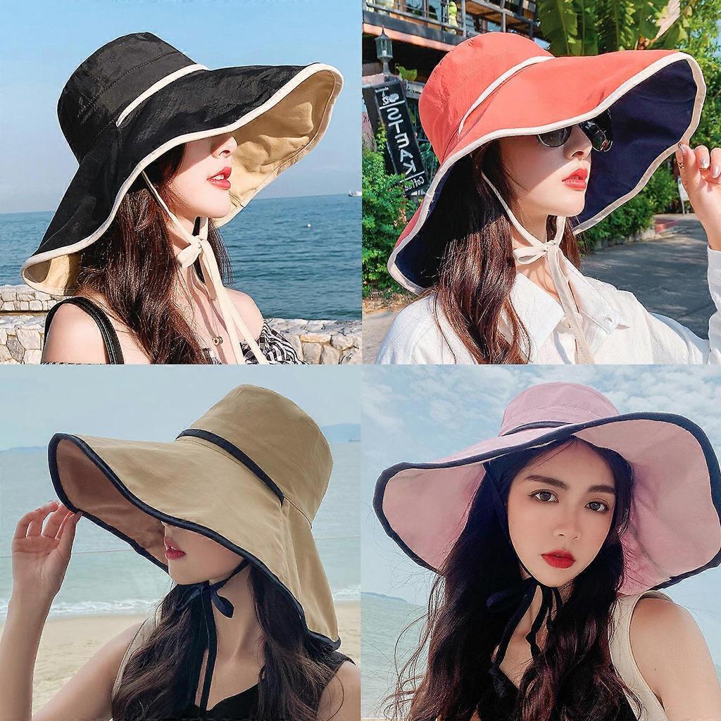 Casual Sunprotect Fisherman Hat Big Brim Bucket Hat Cover Face Basin Hat Summer for Sun Hat for Outdoor Street Strolling  Khaki